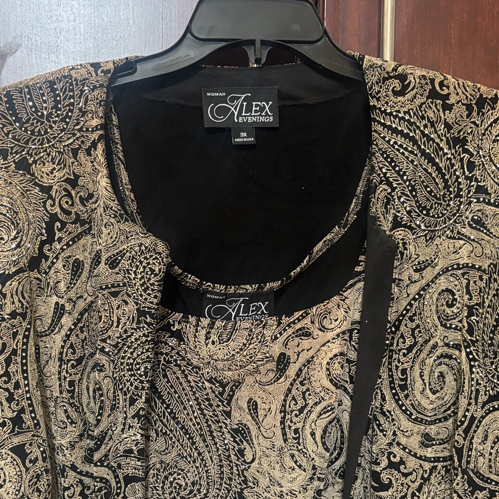 Alex Evenings Black and Gold Paisley Jacket and Shell Set